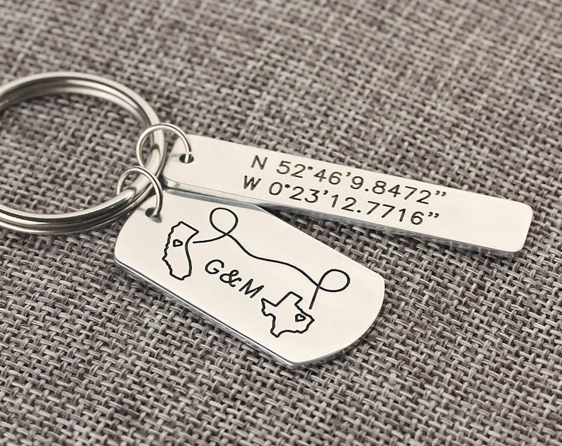 Latitude Longitude Keychain GPS Coordinate Keychain Long Etsy