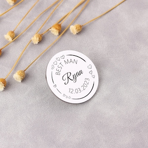 Personalised Engraved Initial Pin Brooch, Groomsmen Gift, Mens Lapel Pin, Brooch For Groomsmen, Lapel Pin For Men, Wedding Birthday Gift