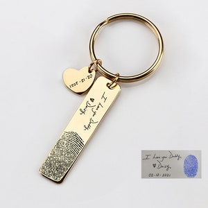 Your Handwritten Keychain, Your Design, Fingerprint Keychain, Personalized Handwriting Key ring, Engraved Rectangle Key Chain image 1