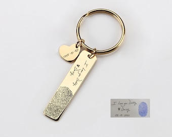 Jouw handgeschreven sleutelhanger, jouw ontwerp, vingerafdruksleutelhanger, gepersonaliseerde handschriftsleutelhanger, gegraveerde rechthoekige sleutelhanger