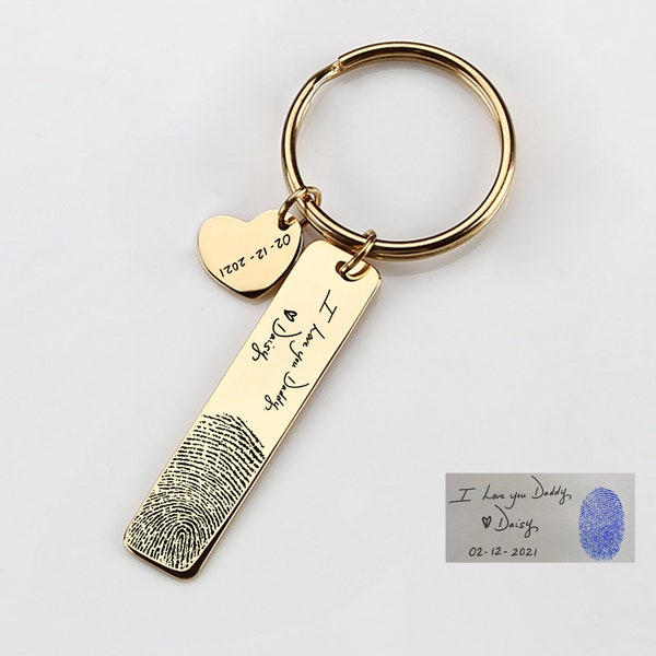 Your Handwritten Keychain, Your Design, Fingerprint Keychain, Personalized Handwriting Key ring, Engraved Rectangle  Key Chain