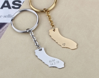 Personalized California Keychain, Custom Map Keychain, Custom State Keychain, Personalized CA Keychain, Long Distance Friendship Gift