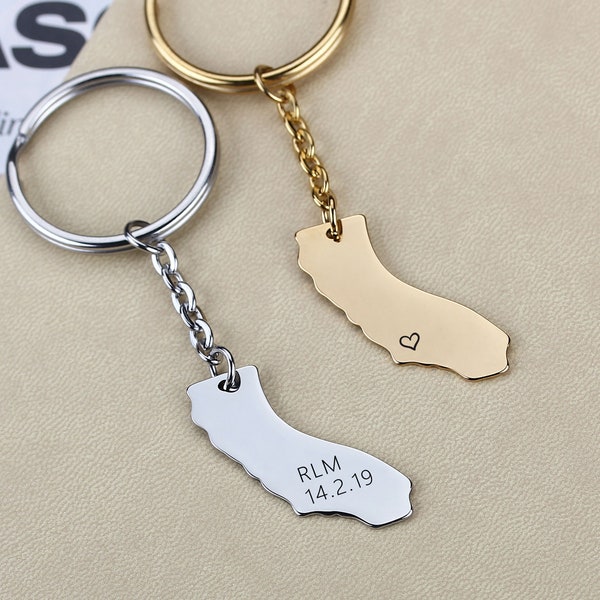 Personalized California Keychain, Custom Map Keychain, Custom State Keychain, Personalized CA Keychain, Long Distance Friendship Gift