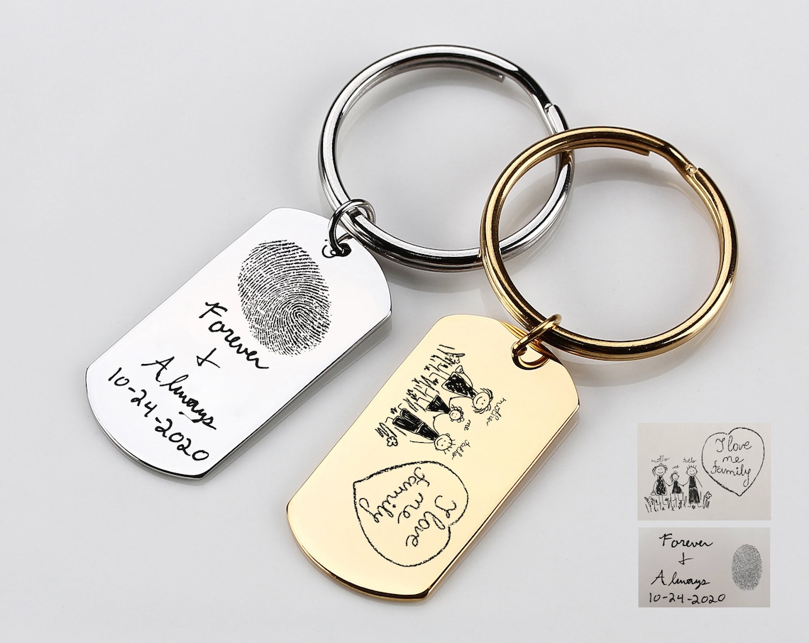 Actual Handwritten Dog Tag Keychain Fingerprint Keychain Etsy