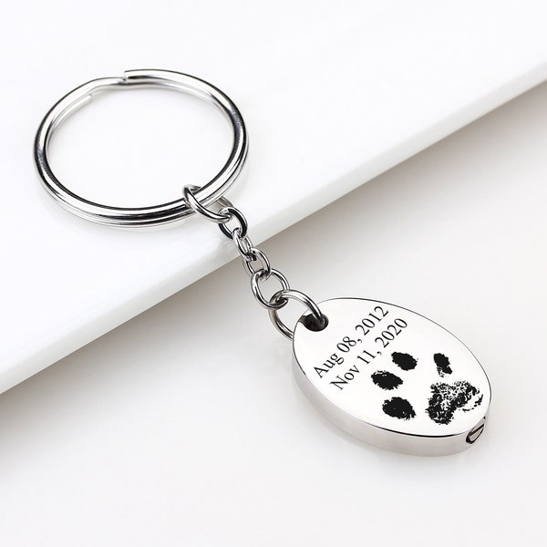 Custom Urn Keychain, Cremation Keychain for Ashes, Photo Engraved Urn, Paw Print Urn Keychain, Personalized Memorial Pet Loss Keepsake Gift