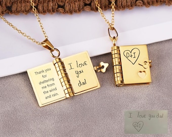 Custom Book Necklace, Personalised 6 Pages Book Locket Necklace with Actul Handwriting,  Book Lover Gifts, Bridesmaid Bridal Best Gift