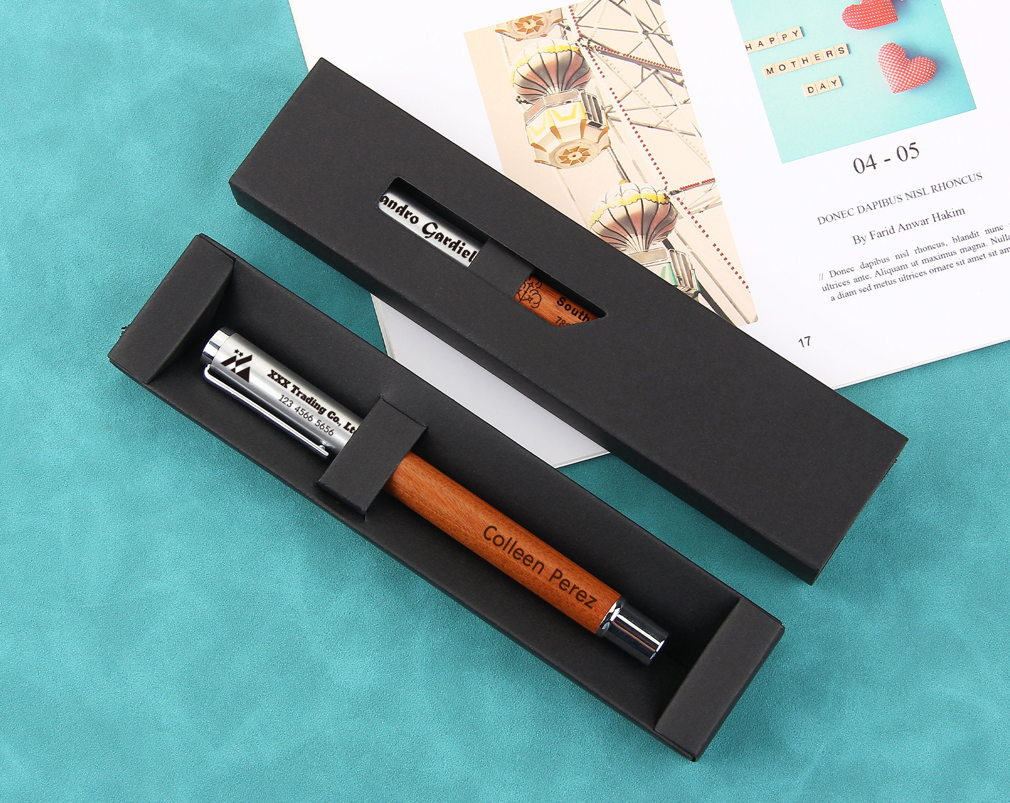 Personalised Metallic Cork Gel Pen, Custom Rosewood Rollerball Pen ...