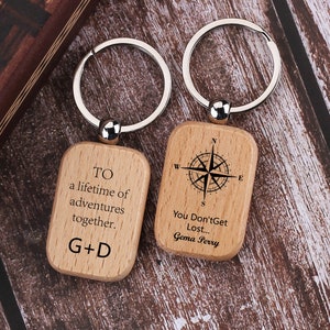 Personalized Wood Keychain,Custom Wooden Keychain, Coordinates Keychain, Compass Keychain, Custom Key Ring, Wood Keychain, Custom Gift