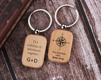 Personalized Wood Keychain,Custom Wooden Keychain, Coordinates Keychain, Compass Keychain, Custom Key Ring, Wood Keychain, Custom Gift