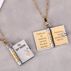 Collar con medallón de libro personalizado de 6 páginas con nombre y mensajes, ideal como regalo para amantes de los libros, ideal como regalo de dama de honor o novia.