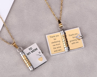 Custom Book Necklace, Personalised 6 Pages Book Locket Necklace with Name and Messages,  Book Lover Gifts, Bridesmaid Bridal Best Gift