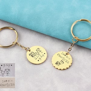 Engraved Actual Handwriting Keychain, Custom Quote Key Chain, Custom Fingerprint Keepsake Jewelry, Handwritten Message from a Loved One