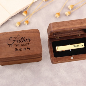 Custom Tie Clips, Personalized Handwriting Tie Clips, Wood box for tie bar, Groom or Groomsmen Gifts, Christmas gift, jewelry wooden box image 1