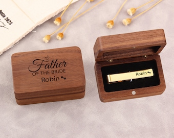 Custom Tie Clips, Personalized Handwriting Tie Clips, Wood box for tie bar, Groom or Groomsmen Gifts,  Christmas gift, jewelry wooden box