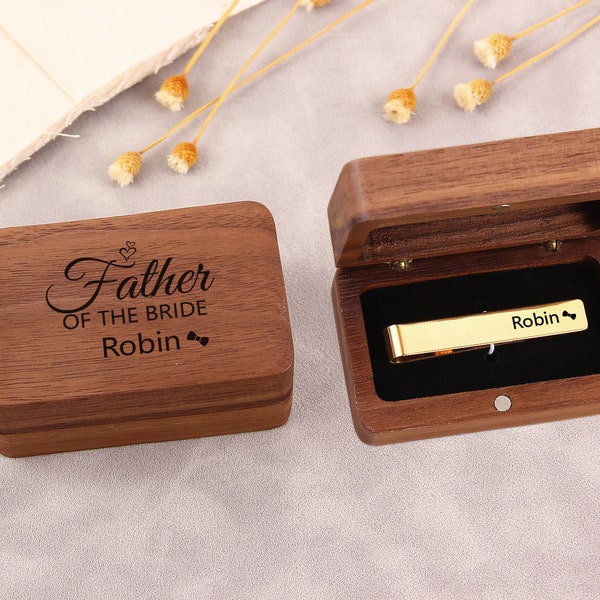 Custom Tie Clips, Personalized Handwriting Tie Clips, Wood box for tie bar, Groom or Groomsmen Gifts,  Christmas gift, jewelry wooden box