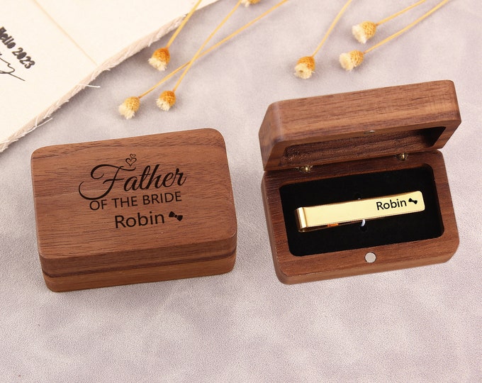 Custom Tie Clips, Personalized Handwriting Tie Clips, Wood box for tie bar, Groom or Groomsmen Gifts,  Christmas gift, jewelry wooden box