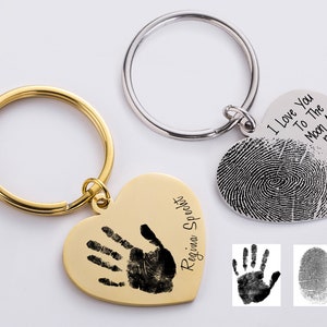 Tatsächlicher Fingerabdruck-Schlüsselanhänger, gravierter Fingerabdruck-Handschrift-Schmuck, kundenspezifischer Herzanhänger, Gedenkfingerabdruck-Schlüsselanhänger, Handschrift-Schlüsselbund