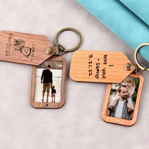 Porte-clés gravé personnalisé, porte-clés photo en bois personnalisé, porte-clés écriture manuscrite personnalisé, cadeaux pour père, anniversaire, petit ami, petite amie