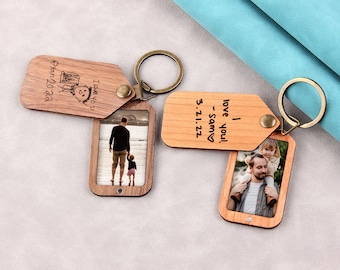 Porte-clés gravé personnalisé, porte-clés photo en bois personnalisé, porte-clés écriture manuscrite personnalisé, cadeaux pour père, anniversaire, petit ami, petite amie