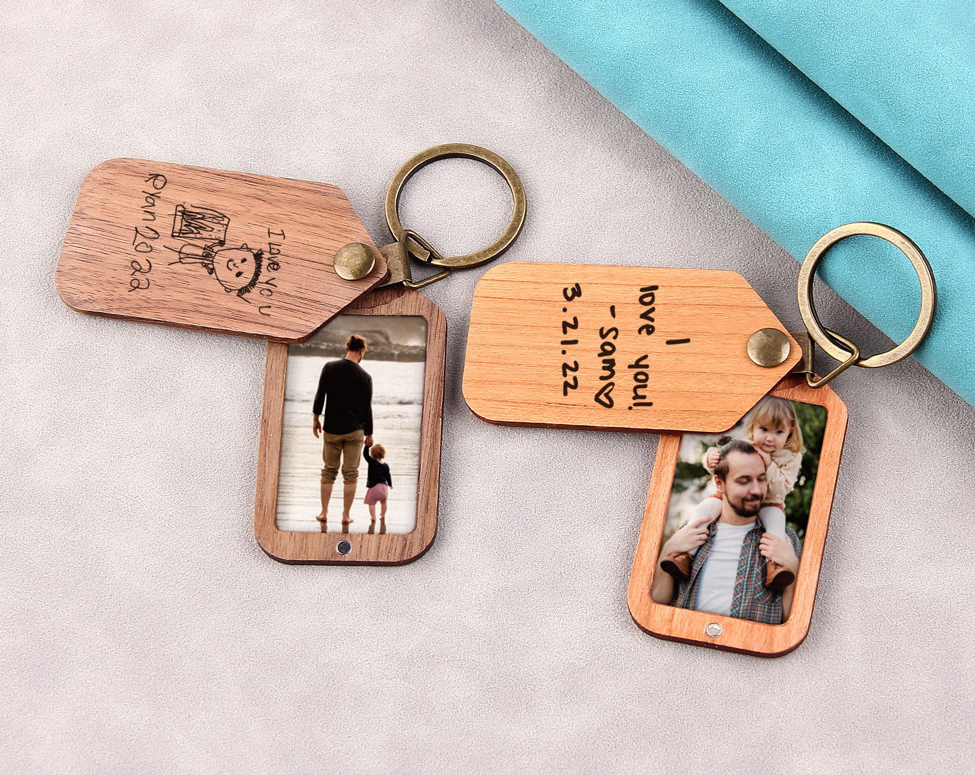Personalized Photo Keychain, Customized Actual Handwritten Message Wood ...