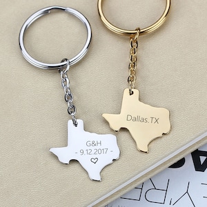 Texas State Keycahin, op maat gemaakte Texas Home-sleutelhanger, Texas State charme lange afstand relatiegeschenk, cadeau koppels vriend vriendin