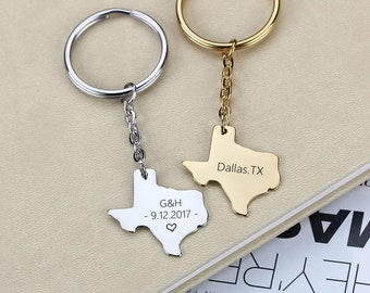 Porte-clés de l'état du Texas, porte-clés maison sur mesure au Texas, cadeau relation longue distance charme de l'état du Texas, cadeau pour couple petit ami petite amie