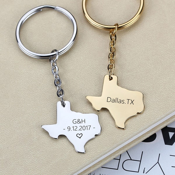 Texas State Keycahin, Custom Made Texas Home Key chain, Texas State Charm Long Distance Relationship Gift, Couples Boyfriend Girlfriend Gift