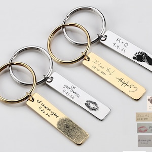 Handwriting Key Chain, Your Actual Fingerprint Handwriting keychain, Personalized Handprint Footprint key chain, keychain for him her