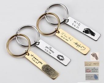 Handschriftsleutelhanger, je werkelijke vingerafdruk handschriftsleutelhanger, gepersonaliseerde handafdruk voetafdruksleutelhanger, sleutelhanger voor hem/haar