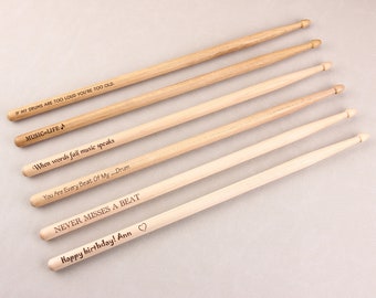 Engraved Drumsticks, Custom Laser Engraved Maple Drumsticks, Size 5A custom Pair Drum Sticks, Gift for Drummer, Boyfriend, Husband, Father