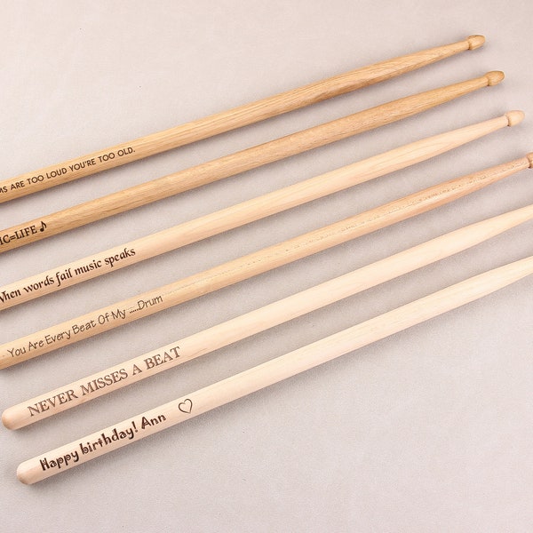 Engraved Drumsticks, Custom Laser Engraved Maple Drumsticks, Size 5A custom Pair Drum Sticks, Gift for Drummer, Boyfriend, Husband, Father