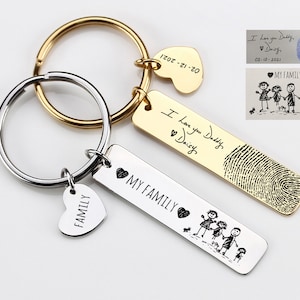 Your Actual Fingerprint Handwriting keychain, Your Handwriting keychain, Personalized Kids Drawing key chain, Signature keychain gift