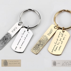 Portachiavi con targhetta per cani scritta a mano personalizzata, portachiavi con impronta digitale, portachiavi con scrittura a mano personalizzata, portachiavi rettangolare inciso