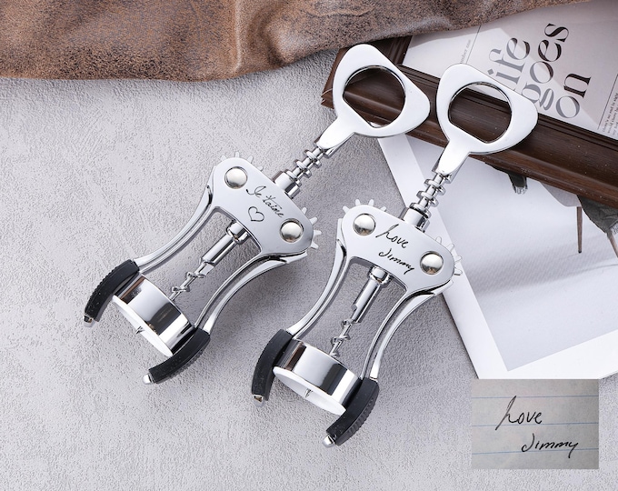 Personalized Wine Opener, Engraved Handwriting Multifunctional  Bottle Opener, Fathers Day Gift , Wedding Groomsmen Gift, Anniversary Gift