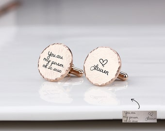 Personalized Cufflinks, Anniversary Gift for Husband, Wedding Gift for Groom, Wedding Cufflinks, Engraved Handwrting Cufflinkss