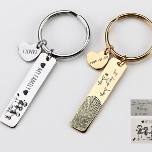 Your Handwritten Keychain, Your Design, Fingerprint Keychain, Personalized Handwriting Key ring, Engraved Rectangle Key Chain image 3