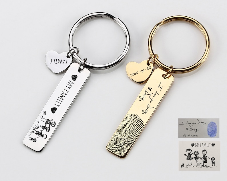 Your Handwritten Keychain, Your Design, Fingerprint Keychain, Personalized Handwriting Key ring, Engraved Rectangle Key Chain image 3