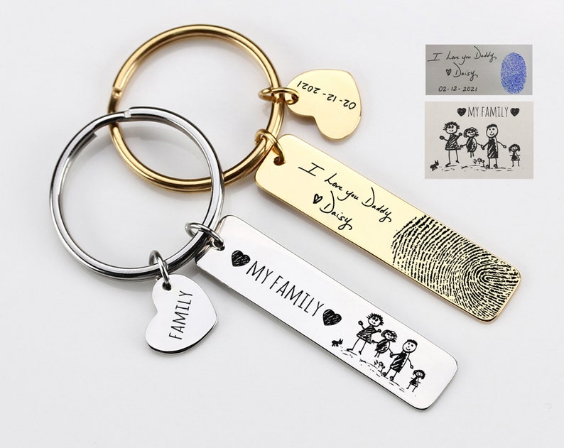 Your Handwritten Keychain, Your Design, Fingerprint Keychain, Personalized Handwriting Key ring, Engraved Rectangle Key Chain image 2