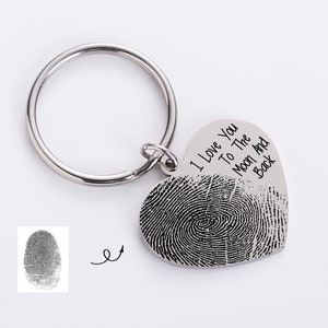 Your Actual  Handwriting keychain, Your Fingerprint keychain, Personalized Footprint key chain, Personalized Gifts for Dad Women Gift