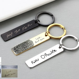 Actual Handwriting Keychain Custom Fingerprint Keychain for Women Personalized Mothers Day Gift Ideas Father Day Gift Christmas Gift for Dad