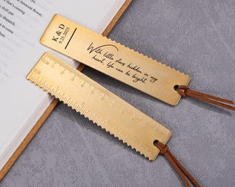Personalized Actual handwriting bookmark, Custom Gold Brass Straight Rulers Metal Copper Bookmarks, Anniversay, Wedding, Christmas Gift
