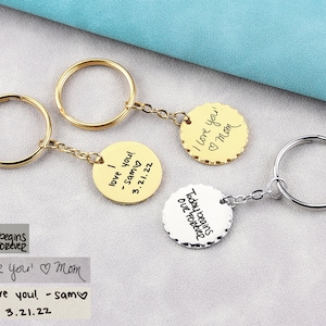 Custom Children Drawing Keychain, Engraved Actual Handwriting Kids Artwork, Grandma Gift, Keepsake Jewelry, Mom Dad Personalized Gift