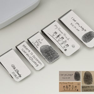 Actual Handwriting Money Clip,  Fingperprint Money Clips for Men, Gift for Him, Boyfriend Gift, Unique Gifts for Dad, Husband Gift