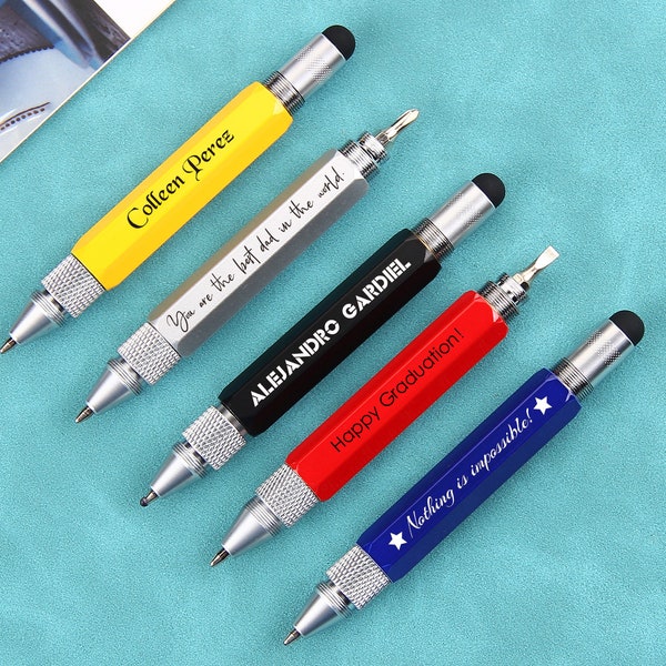 Personalized 6 in 1 Key Ring  Ballpoint Pen, Multitool Pen with Ruler, Stylus, Screwdrive, Ball Scales Pen Keychain, Gift for Men Tool Pen