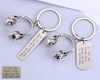 Personalized Actual Handwrting Headphone Keychain, Custom Music Fan keyring, Music Lover Gift, Anniversary Gift, Weeding Gift, Musician Gift