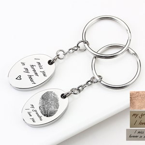 Fingerprint Cremation Keychain, Personalized Actual Handwriting Urn Keychain, Initial Name Memorial Keyring for Human or Pets Ashes Keepsake