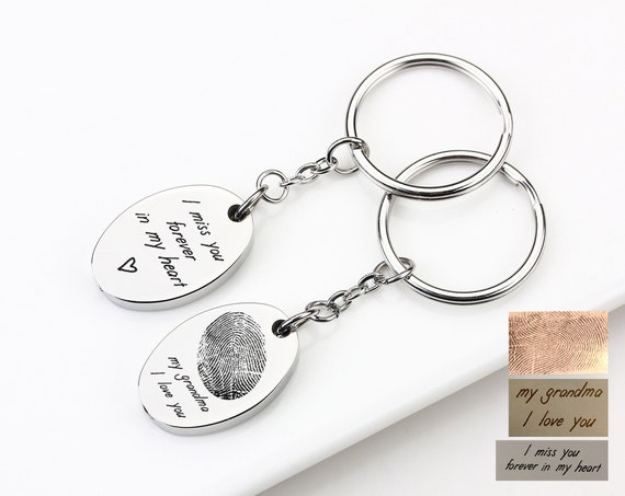 Fingerprint Cremation Keychain, Personalized Actual Handwriting Urn Keychain, Initial Name Memorial Keyring for Human or Pets Ashes Keepsake