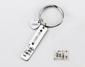 Actual Kid Art Artwork  Hand Script Keychain for Husband Gift Custom Drawing Picture Key Chain Remembrance Keepsake Gift for Groomsman