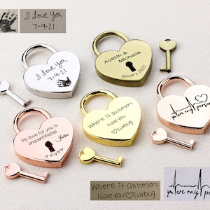 Serrure coeur avec clé, cadenas amour personnalisé avec écriture manuscrite, cadeaux de mariage, fiançailles, anniversaire de mariage, cadeaux de lune de miel