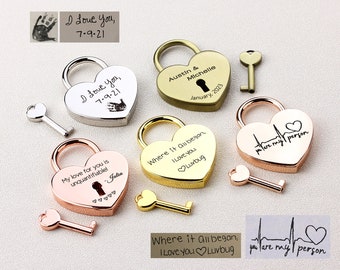 Heart Love Lock with Key, Personalized Love Padlock with Actual Handwriting, Wedding Engagement Anniversary Couple Gifts, Honeymoon Gift